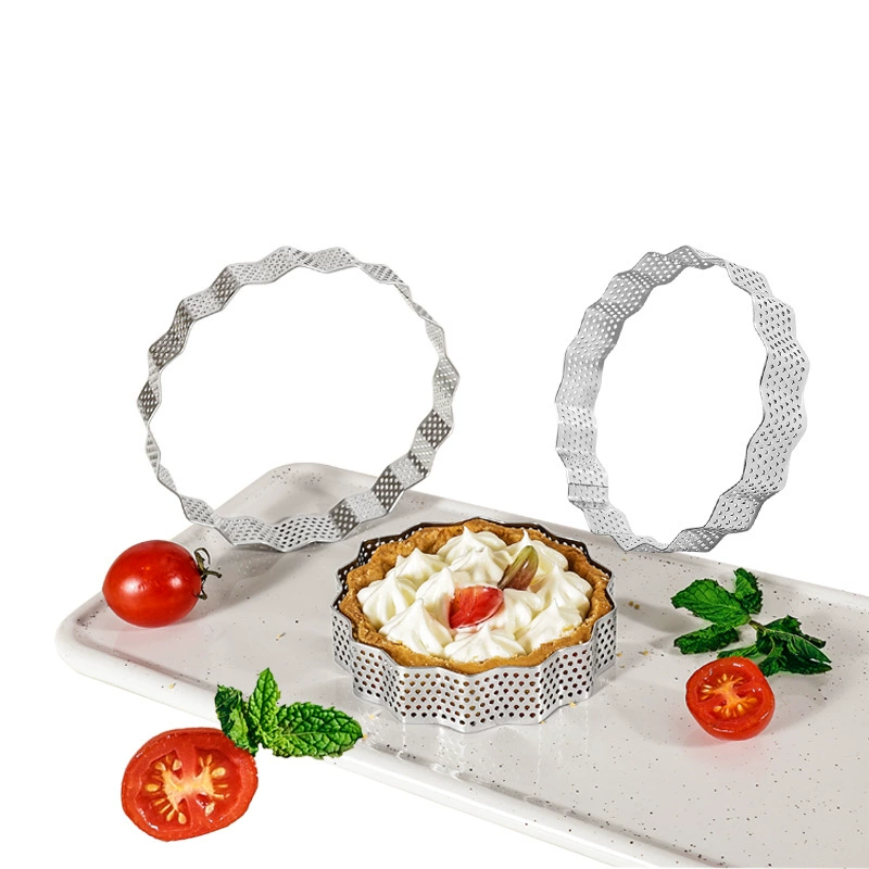 430 Нержавеющая сталь волнистая круглая пробка муссовое кольцо плесень кружево для пирога с отверстиями французская сырная башня кольцо