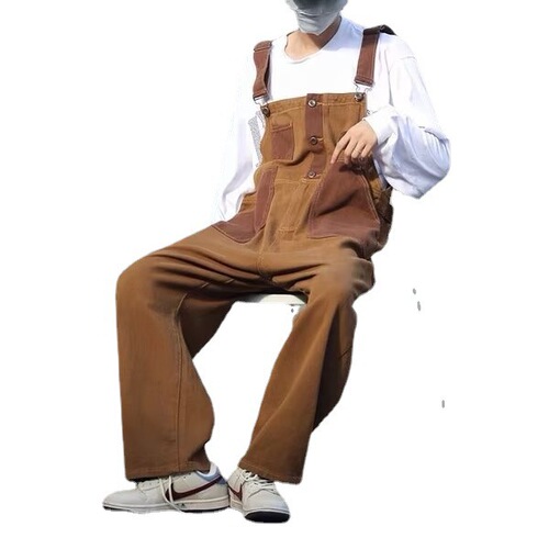 American-style overalls for men and women, autumn and winter fashion brand retro workwear one-piece overalls, casual loose wide-leg pants, trendy