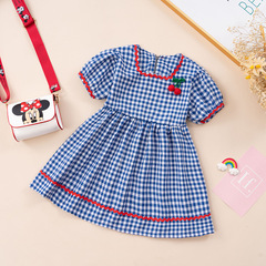 Ladies' Summer Dress New Children's Medium-Length Princess Dress Baby Fresh and Cute Short-Sleeve Summer Plaid Dress