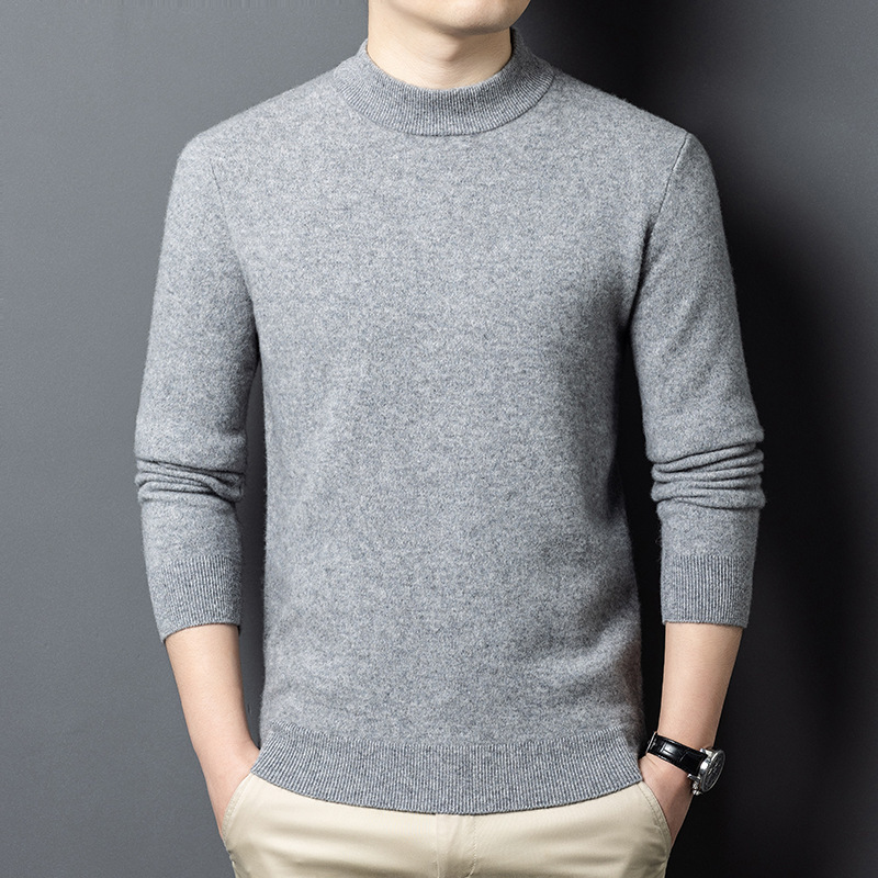 Casual Light Luxury Men's New Knitted Wool Sweater Autumn and Winter Round Neck Pullover Long-Sleeved Bottoming Pure Color Versatile Sweater