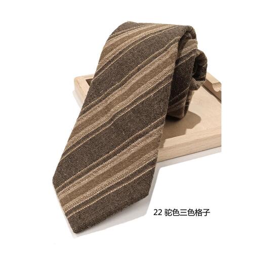 Caramel Linen Cotton Yellow Dark Red Matt Retro Brown Casual English Japanese 7cm Niche Tie