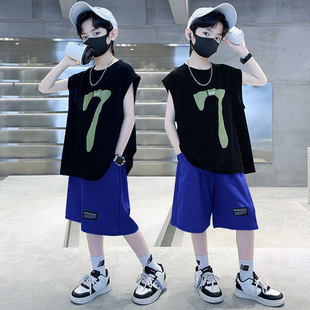 Boys' Summer suit Children's Summer Shorts Sleeveless T-shirt 2025 New Sports Leisure Two-piece Set for Middle and Large Children
