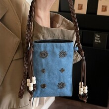 手提牛仔手机包女斜挎包休闲广场舞钥匙包手拎小收纳袋游玩装饰包