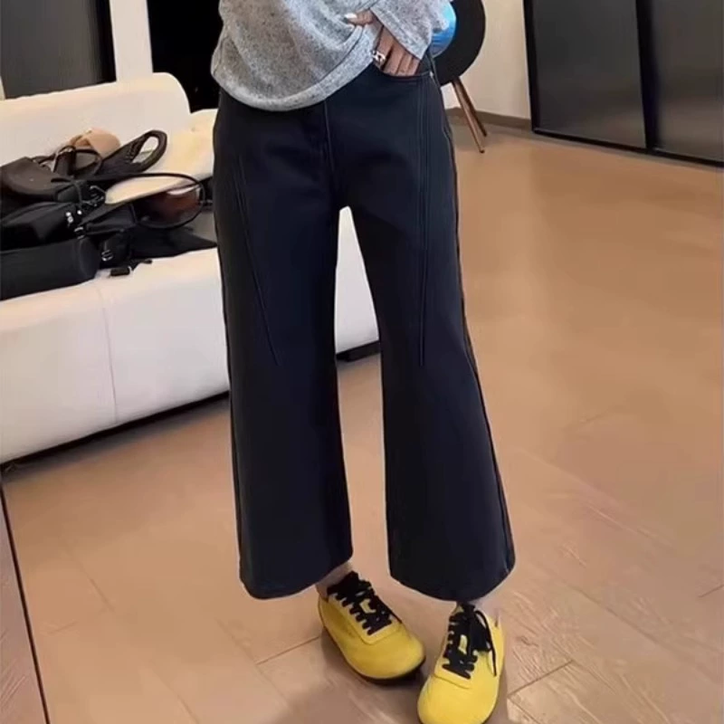 Джинсы, осенние брюки, плюс размер, для подростков, свободный прямой крой