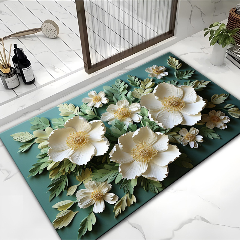 3D Illusion Bathroom Mat, Soft Diatomite Chenille Doormat, TPR Non-slip Base, Super Absorbent, Quick Dry, Anti-mold, Washable, Eco-friendly, Nordic &_voghion.com
