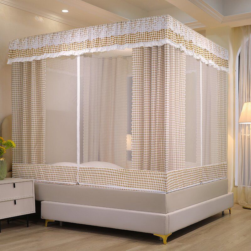 Mosquito Net Anti-Fall All-Inclusive Bed Curtain All-In-One with Bracket Home Bedroom Yurt Zipper Sitting Bed 1.2m Blackout Curtain