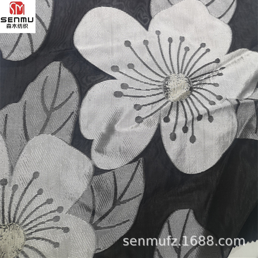 2022春夏欧根纱色织布料 大花朵提花 蓬蓬裙 连衣裙礼服面料批发