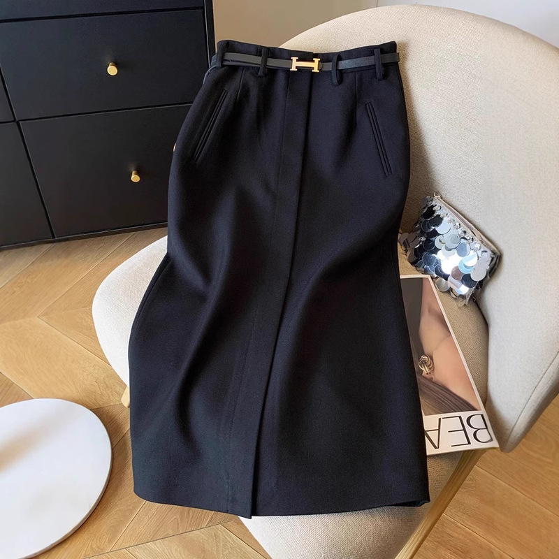 Ready-Made Temperament Commuting High-Waisted Over-The-Knee Slimming Mid-Length Slit Straight Suit Skirt Ready-Made Temperament Commuting High-Waisted Over-The-Knee Slimming Mid-Length Slit Straight Suit Skirt