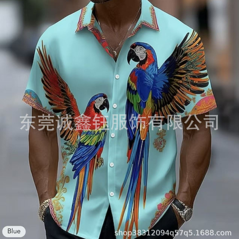 Beach Skull Style Short Sleeve Stand Collar Men's Shirt Street Fashion Cross-Border Hawaiian Beach Resort