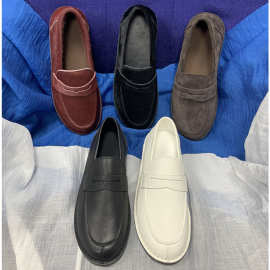 Therow马毛复古牛皮乐福鞋女平底单鞋圆头真皮一脚蹬休闲小皮鞋子