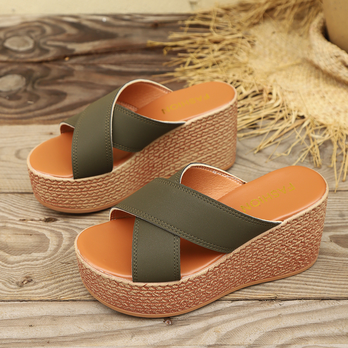 Sandali da spiaggia da donna, con suola spessa, primaverili ed estive, con tacco a zeppa, tinta unita, di grandi dimensioni_voghion.com