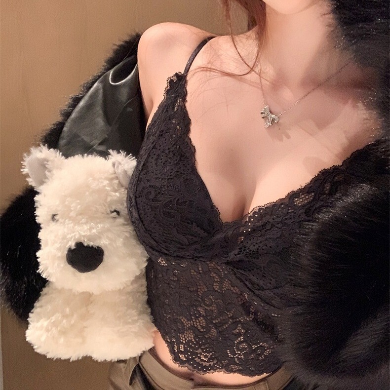 新款蕾丝吊带美背打底衫一体式轻奢杯垫外穿内搭女背心裹胸内衣潮|undefined