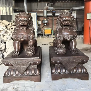 狮子雕塑铸铜雕故宫狮子摆件铜门狮瑞兽银行中式黄铜卧狮蹲狮摆件