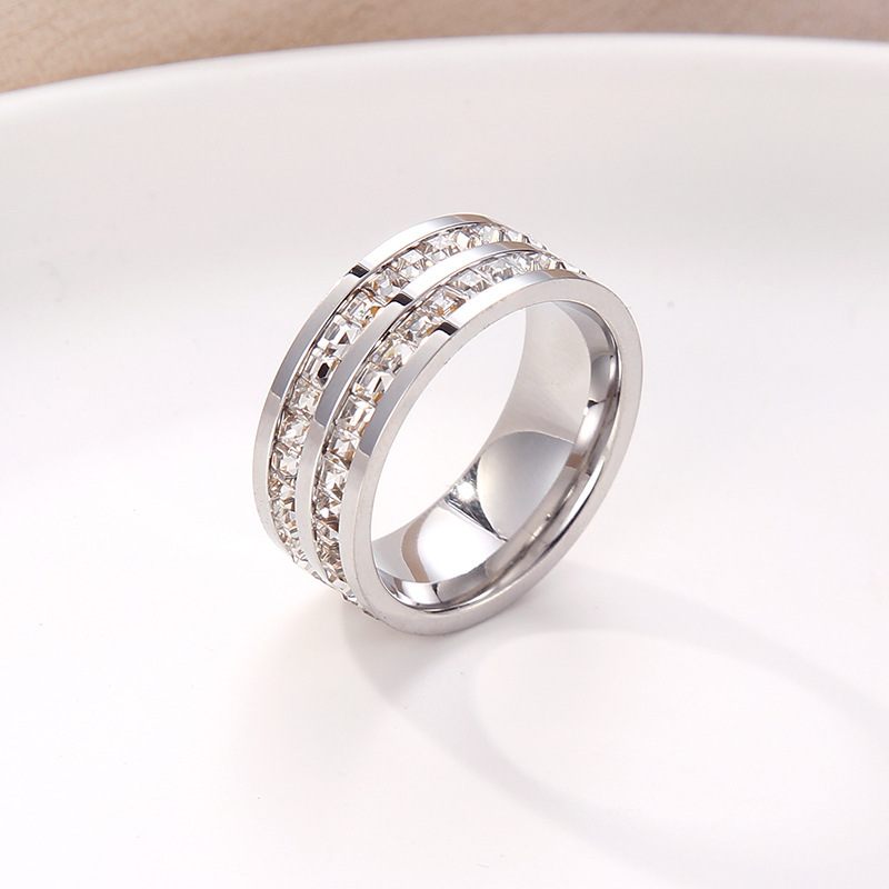Fashion Geometric Titanium Steel Inlay Artificial Diamond Rings 1 Piece