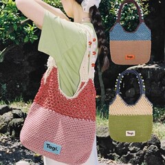 Tagi.2025 新しいスマートフルーツ手作り木製ビーズポータブル通勤多用途コントラストカラーショルダーバッグ織バッグ