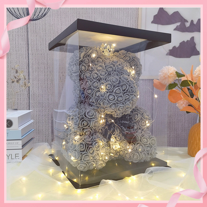 회색 웨딩 베어 + 선물 상자 가벼운 끈