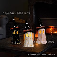 新しい幽霊ランプ樹脂装飾ハロウィーン魔女帽幽霊装飾樹脂工芸品家庭装飾置物