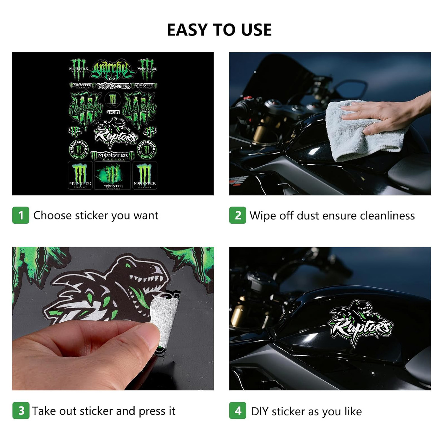 Amazon verde reflectante impermeable pegatinas de garra personalizadas casco auto motocicleta de carretera pegatinas image 4
