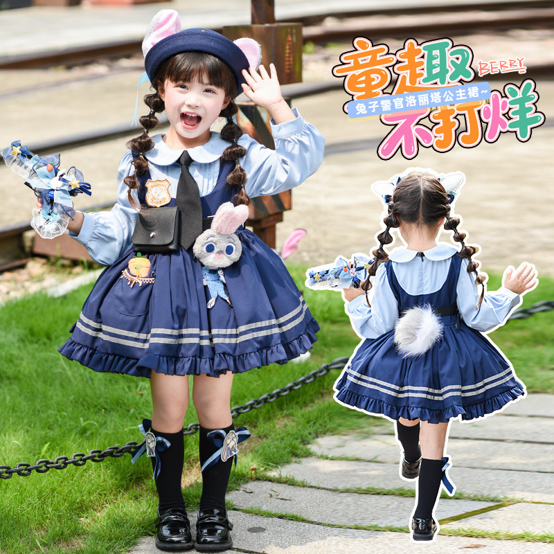 Girls Rabbit Police Officer Dress Autumn 2025 New Children's Lolita Princess Dress Zhu Di Birthday Dress