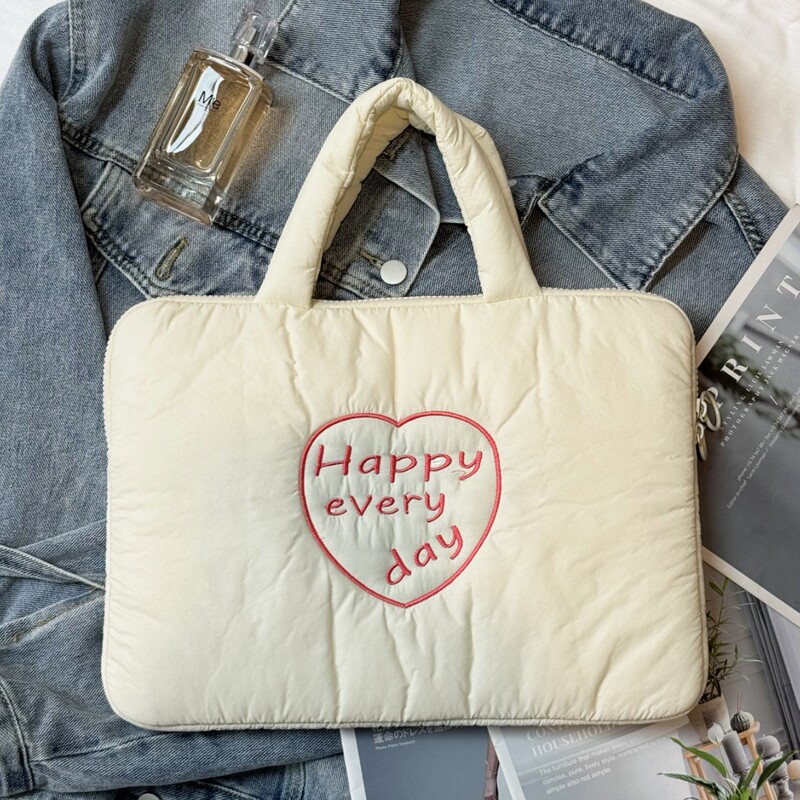 Korean Style Trendy Satchel Tablet Bag Satchel Heart Embroider 11-Inch 15-Inch Notebook Protective Cosmetics Bag