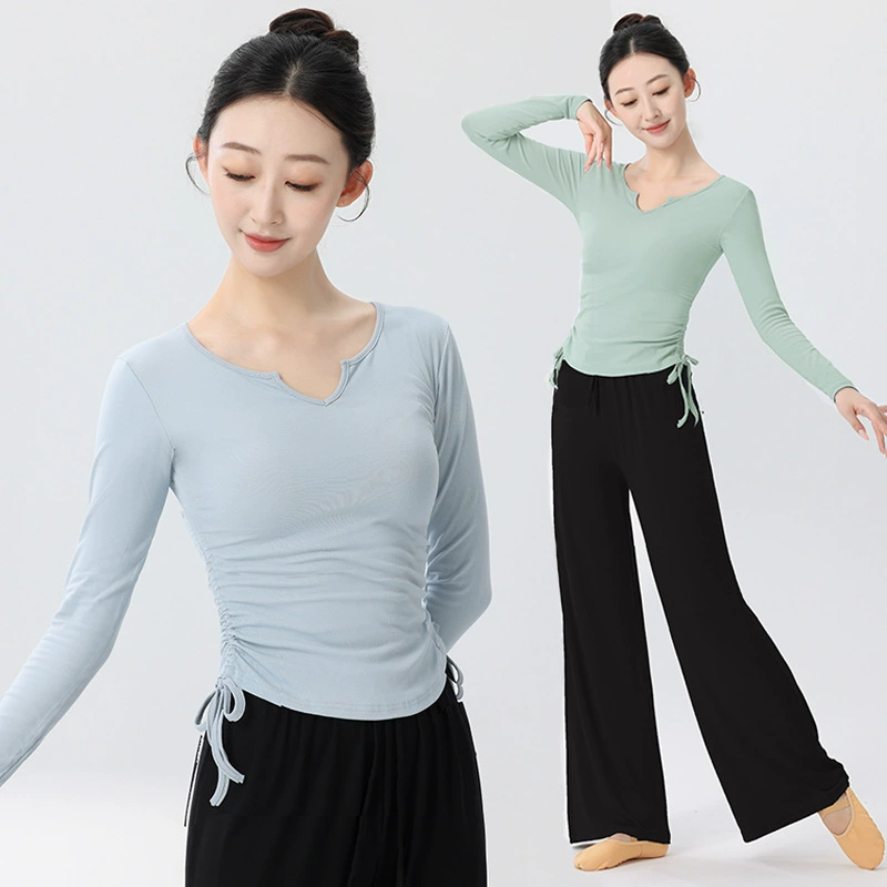 Топы для классического танца, осенняя одежда для тренировок тела, женская одежда для современного танца, женские костюмы для занятий этническими танцами с длинными рукавами.