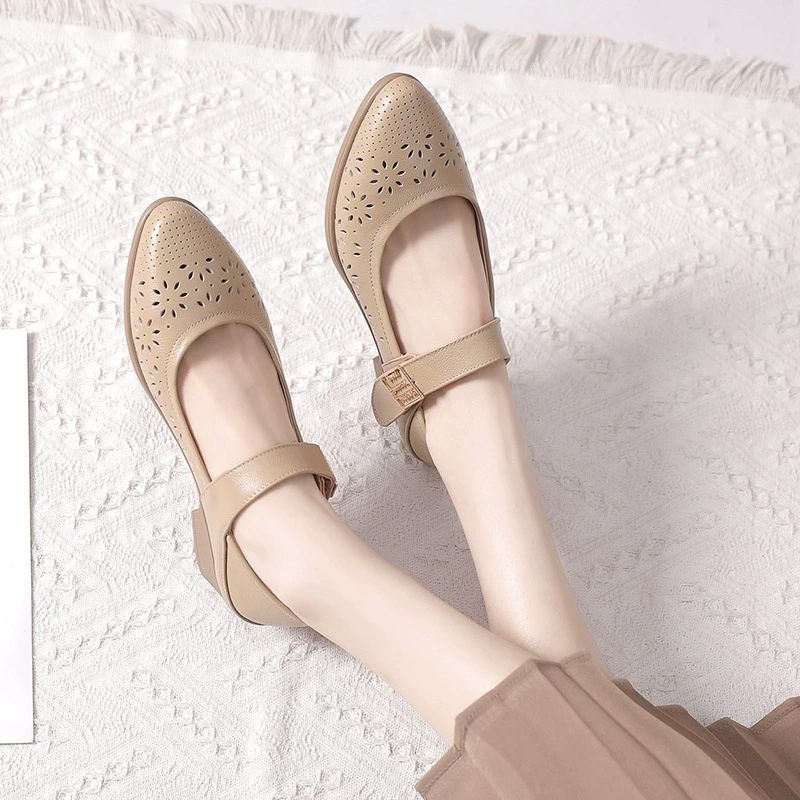 Summer comfortable shoes with velcro for mother, genuine leather, plus size