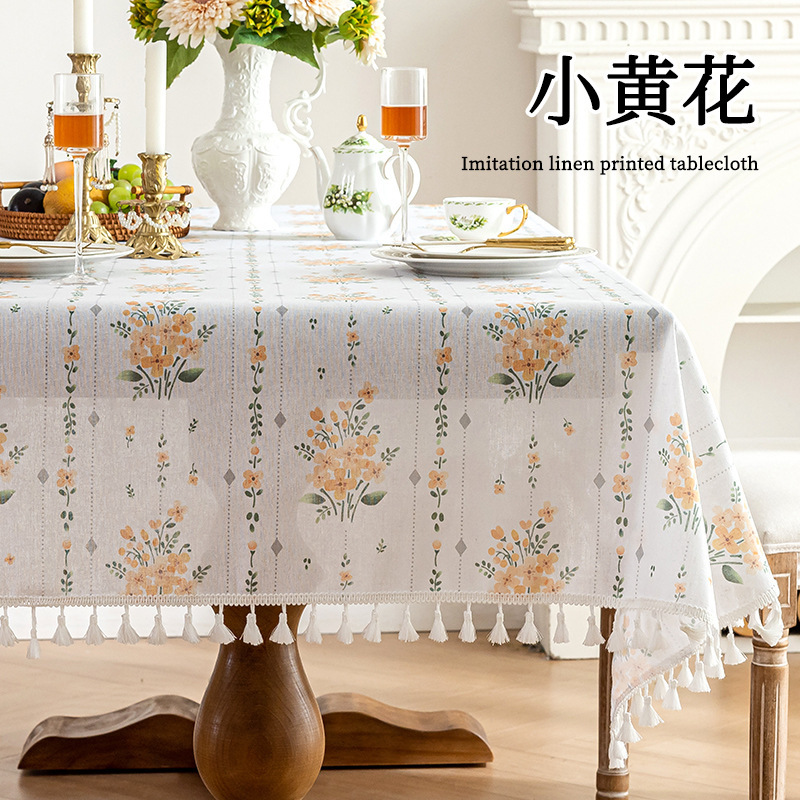 Yuanfang フレンチレトロスタイルの新鮮な模造綿とリネンのテーブルクロス長方形防塵テーブルクロスコーヒーテーブルベッドサイドテーブルカバー布|undefined
