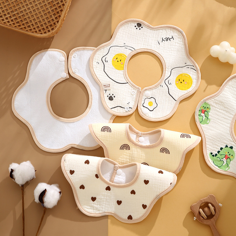 【Nude Product】Baby Cotton Art Waterproof Bib Pure Cotton Class a Bib Baby 360-Degree Rotating Petal Saliva Towel