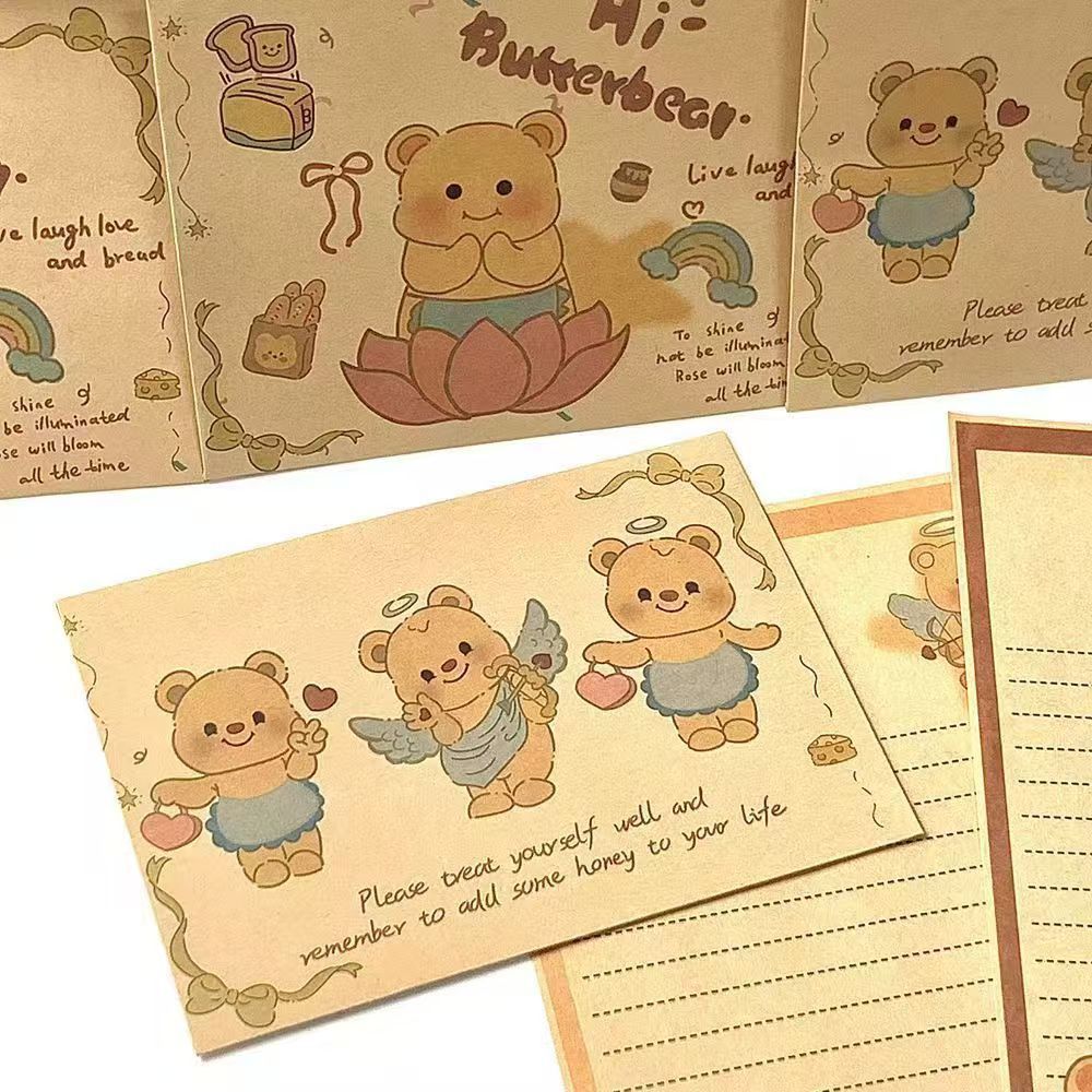 Mantequilla oso encantador sobre de cuero de vaca animado conjunto de dibujos animados papel de carta creativo tarjeta de felicitación papel de carta regalo de cumpleaños