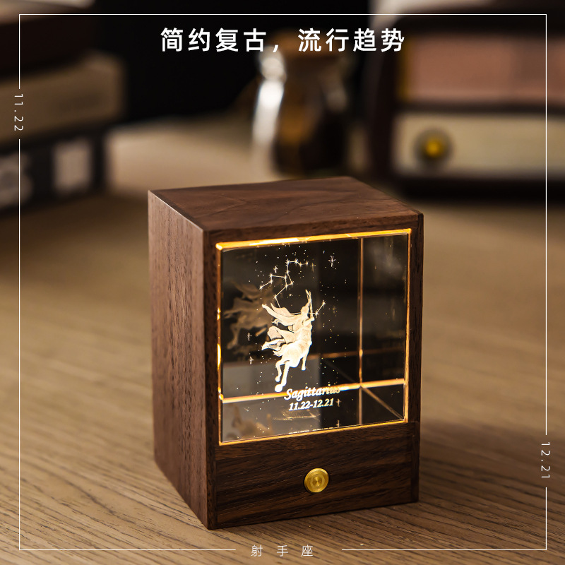 Cross-border creative gift wooden box luminous crystal ball elk constellation night light ornaments for men and women birthday gifts Z1