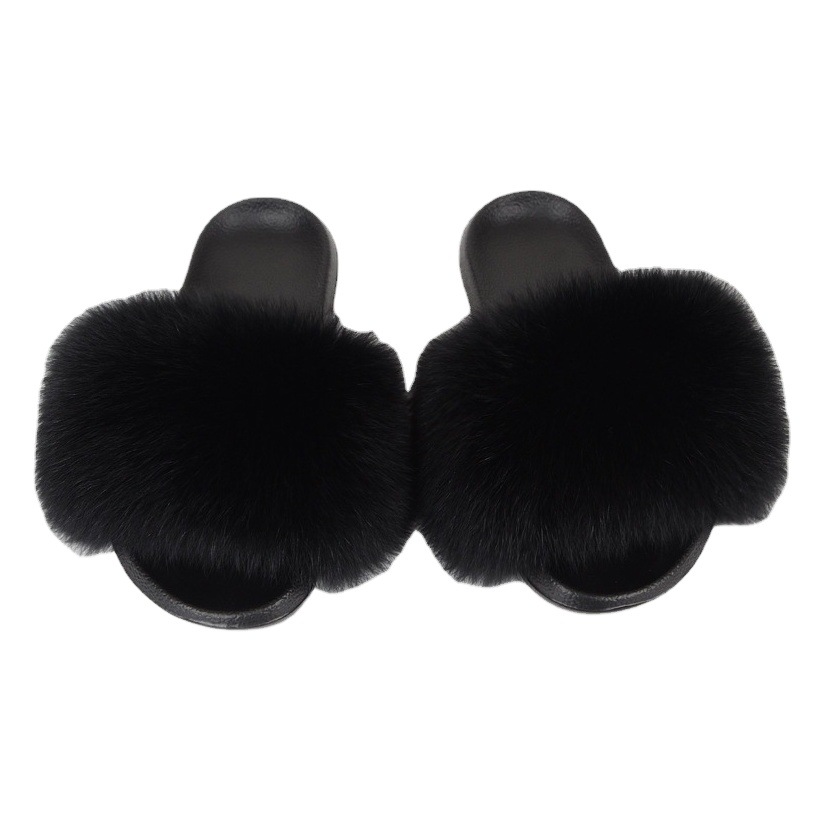 Zapatillas de piel de zorro real de estilo coreano para mujer, zapatillas de piel al aire libre de primavera y verano, chanclas, zapatillas planas