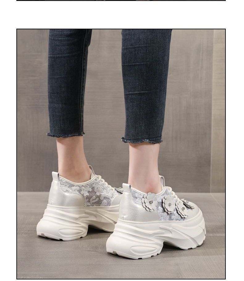 Giày sneaker nữ chunky đế dày tăng chiều cao, lưới thoáng khí — Màu trắng chi tiết 15