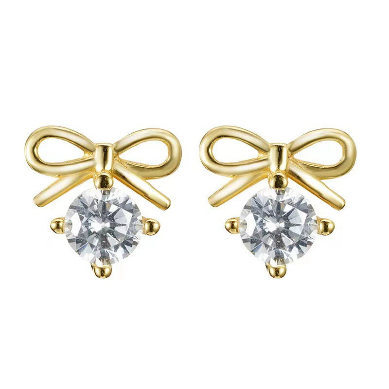 Милая zirconia с бантиком, серьги, небольшая серебряная игла, образец серебро 925, простой и элегантный дизайн