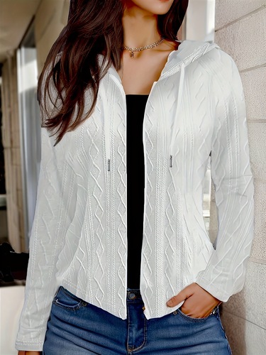 2025 Autumn/Winter Hooded Zip Pull Cord Long Sleeve Sport Shirt Casual Zip Jacket Outerwear