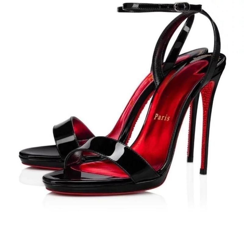 Strappy High Heels, Sweet Runway Shoes, Red Sole Black Sandals, Pointed Toe Women's Shoes, Exclusively for Foreign Trade and Cross-Border Sales