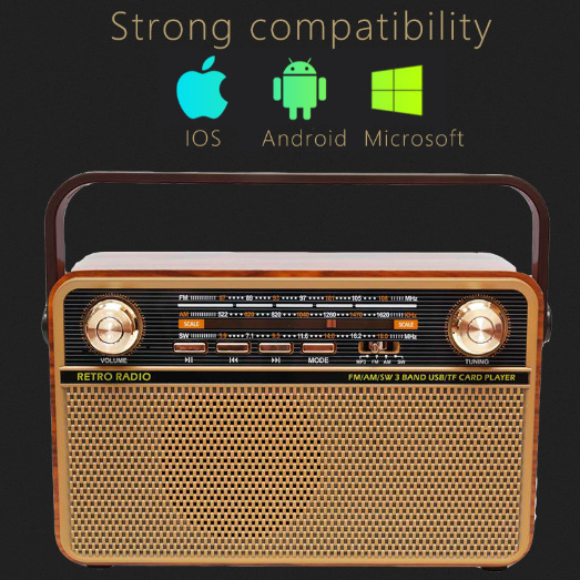 Fabricante DE LA NUEVA retro de madera portátil multi-banda de la tarjeta de alta calidad de madera inalámbrica Bluetooth Audio FM Radio