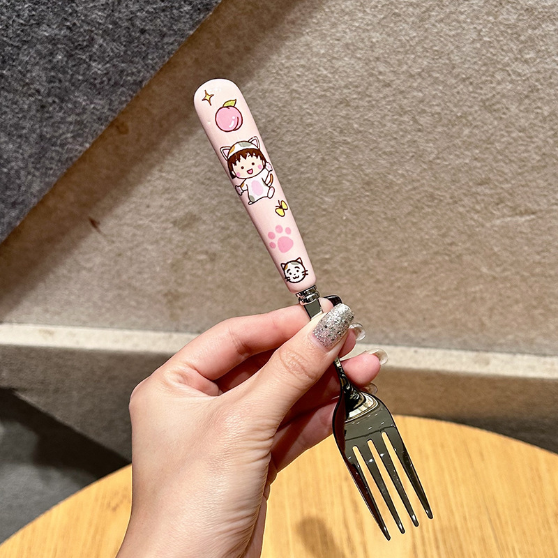 ちびまる子ちゃん304ステンレスセラミックスプーン箸かわいい寮家庭用携帯食器三点セット|undefined