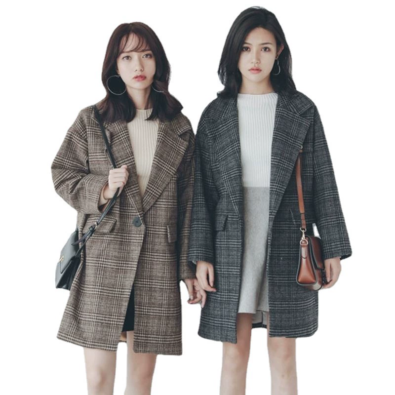 Demi-season retro suit, woolen coat, jacket, Korean style, mid-length