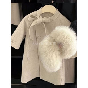 Girls' Coat Children's Woolen Coat Autumn and Winter 2024 New Children's Double-sided Plush Stylish Korean Baby Cardigan