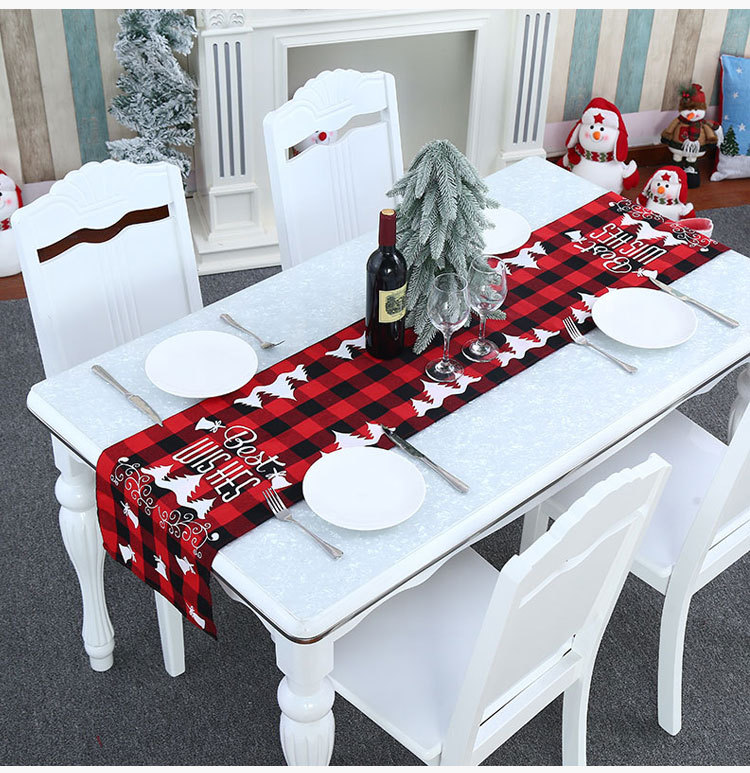 Großhandel Weihnachts Dekoration Polyester-baumwolle Karierter Tisch Läufer Nihao Schmuck display picture 5