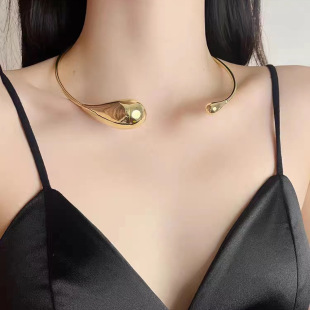 South Korea Niche Design Metal Minimalist Fashionable Drop Collar Gold silver High-end Choker Neck Chain