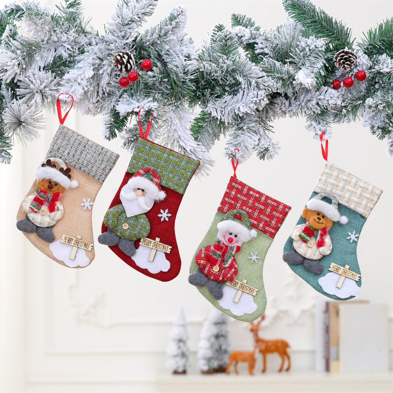 新品mサイズクリスマスソックスクリスマスキャンデーギフトバッグ装飾用品木製ブランドクリスマスソックス装飾ストラップ付き|undefined