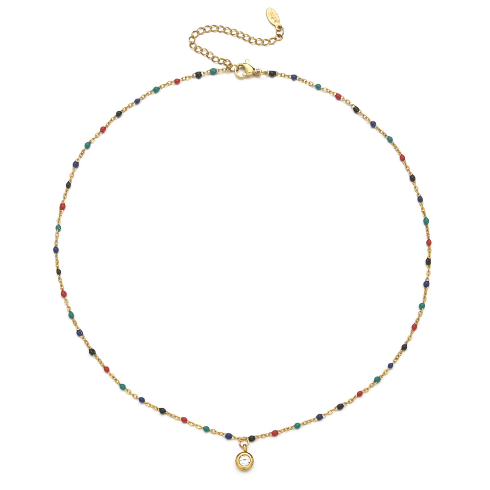 9g Weight 304 Stainless Steel, Seed Bead Pendant Material Rhinestones Inlay Material Pendant Necklace Classification 304 Stainless Steel Chain Material cable chain Chain Type 1 Piece Quantity Casual, Daily Occasion 304 Stainless Steel, Seed Bead Material Round Pattern All Seasons Season Women's Gender Enamel, Plating, Inlay Design Simple Style Style Wholesale Jewelry Simple Style Round 304 Stainless Steel Seed Bead Rhinestones Enamel Plating Inlay Pendant Necklace Cable Chain 1