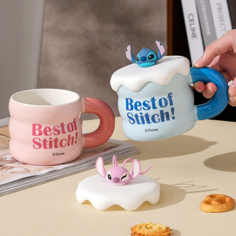 Auténtica licencia Stitch marca tazas nuevas tazas de cerámica de niñas con tapa tazas de agua tazas de pareja tazas de cumpleaños