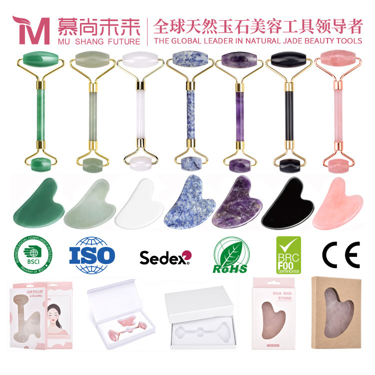 Factory heart-shaped scraping powder crystal jade face massage board wholesale body universal meridian neck roller massager