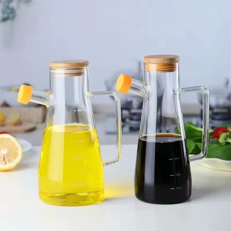 高硼硅玻璃油壶带把手家用油缸酱油醋瓶麻油调料瓶竹盖厨房倒|undefined