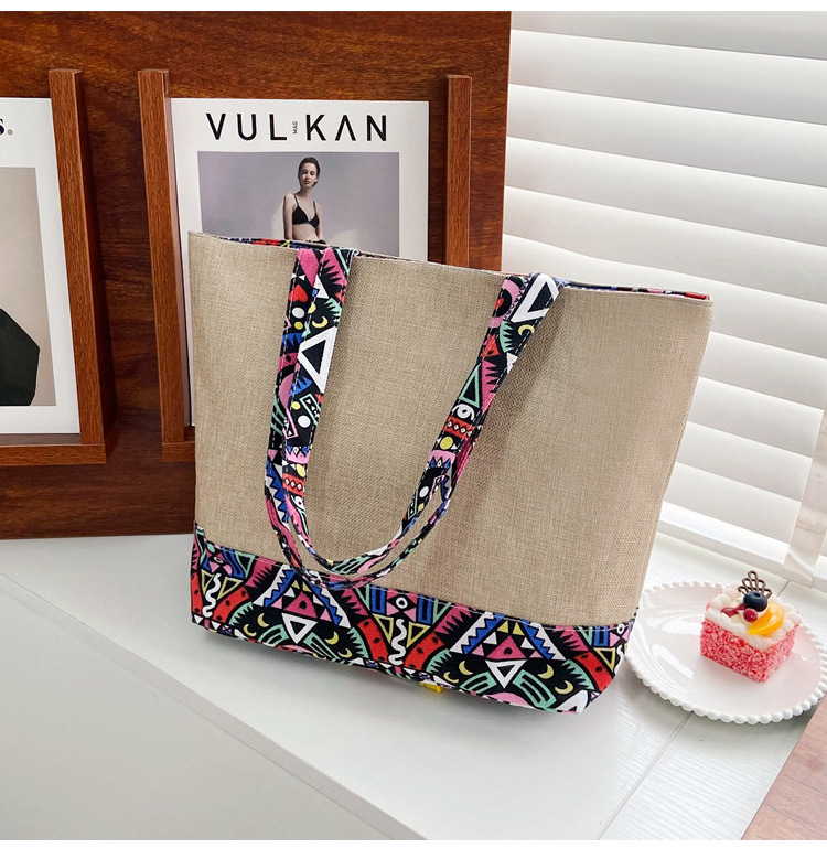 472g Weight Polyester Lining Material Zipper Closure Type Double Shoulder Straps Strap Type Tote Bag Bags Type Street Occasion cotton and linen Material Geometric Pattern All Seasons Season Women's Gender Ethnic Style Style Large Size Women's Large Cotton And Linen Geometric Ethnic Style Zipper Tote Bag 13