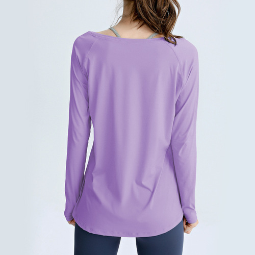 Fitness clothes for women, sports long-sleeved yoga clothes, casual loose, hollow, breathable, sports fitness long-sleeved T-shirts for women