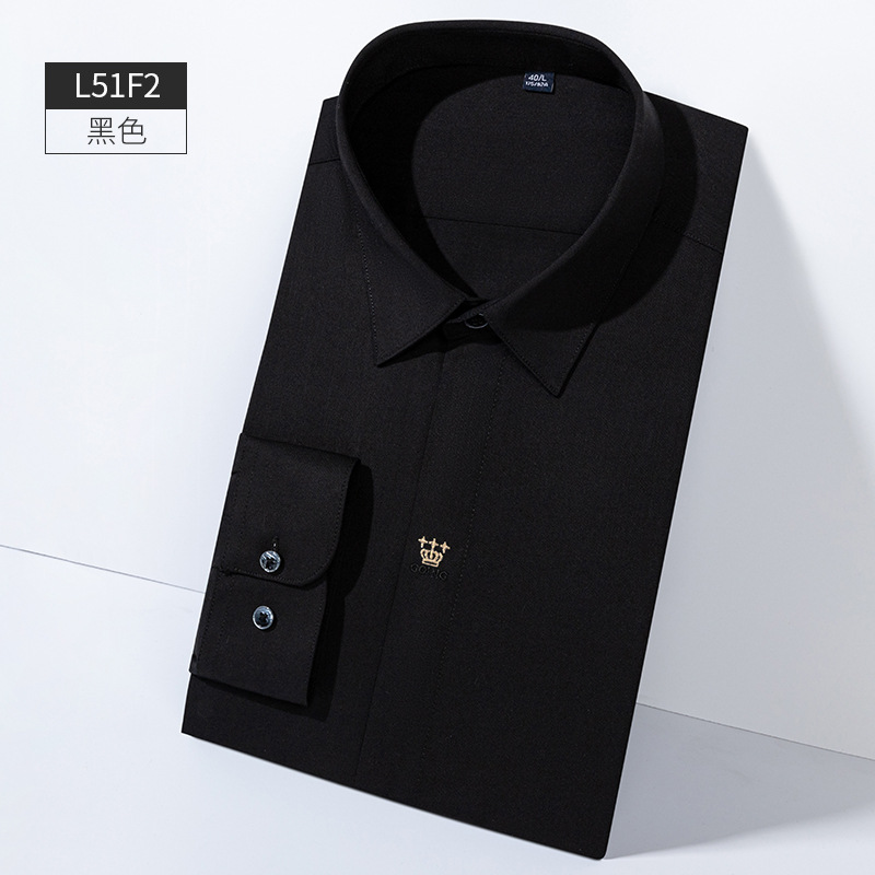 Corona bordada camisa negra de los hombres de moda de lujo ligero casual de moda bordado estilo coreano slim fit no planchar camisa hombres