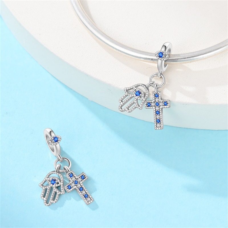 925 Sterling Silber Charm Unsere Liebe Frau der Liebe Kreuz Perle Charm DIY Schmuck Armband Zubehör_voghion.com